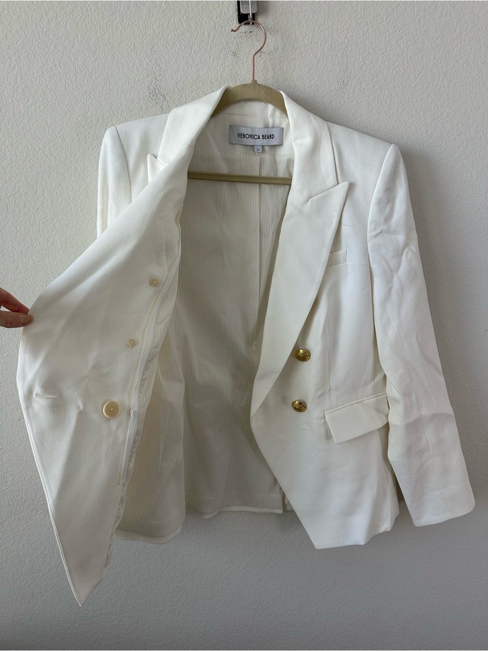 Veronica Beard Miller White Dickey Blazer Jacket Gold Buttons SZ US 12 - Picture 4 of 10